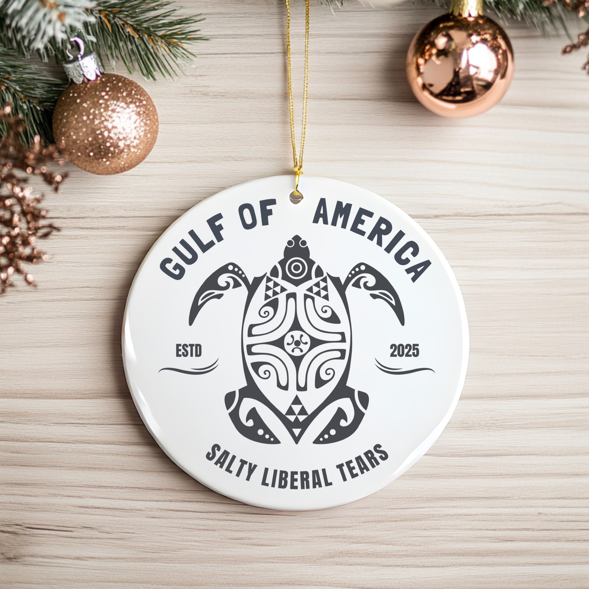 Gulf of America 2025 Vintage Turtle Christmas Ornament Circle One Size