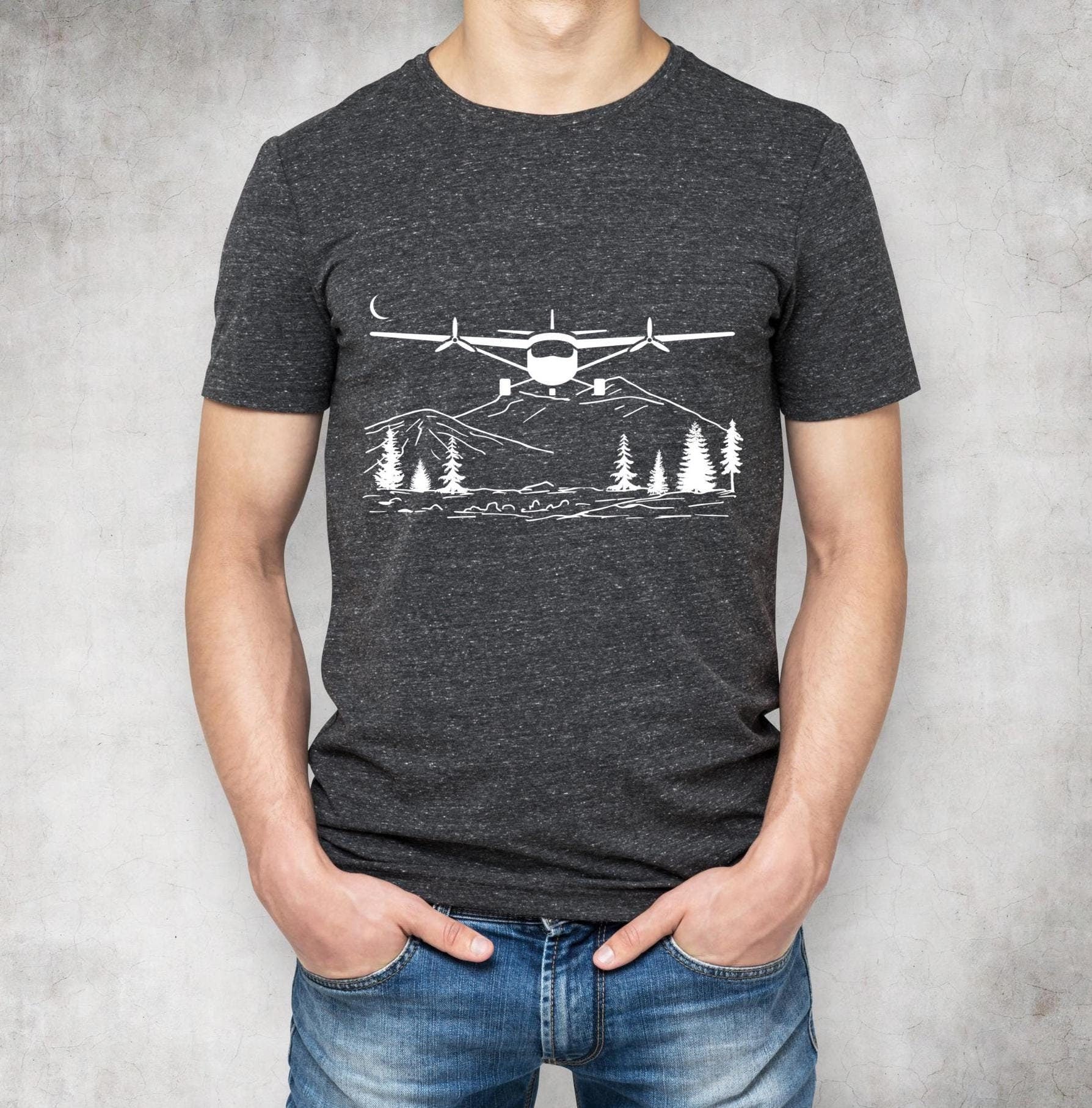 Bush Plane T-Shirt, Premium Aviation Graphic Tee, Nature Adventure Gift Dark Heather