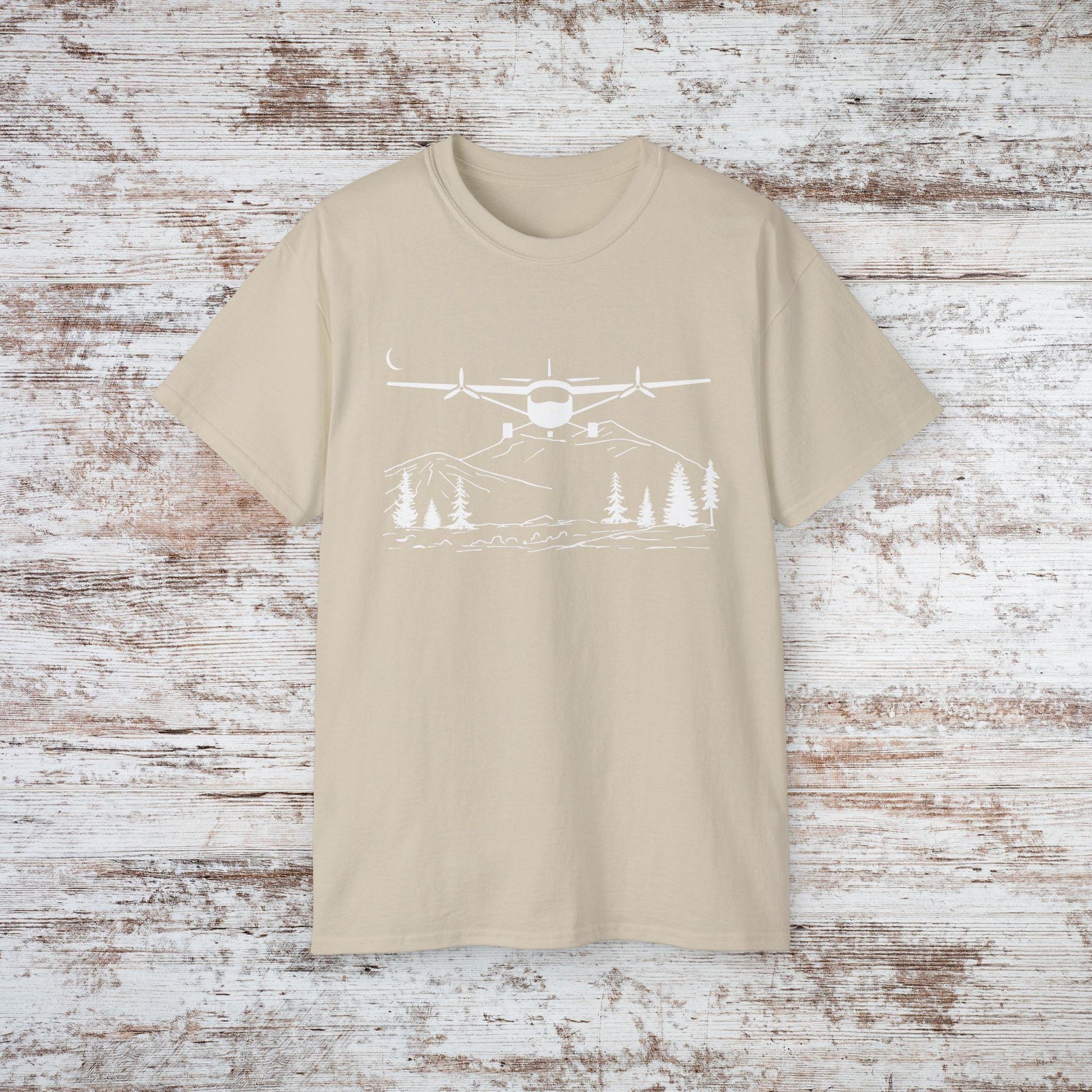Bush Plane T-Shirt, Premium Aviation Graphic Tee, Nature Adventure Gift Sand