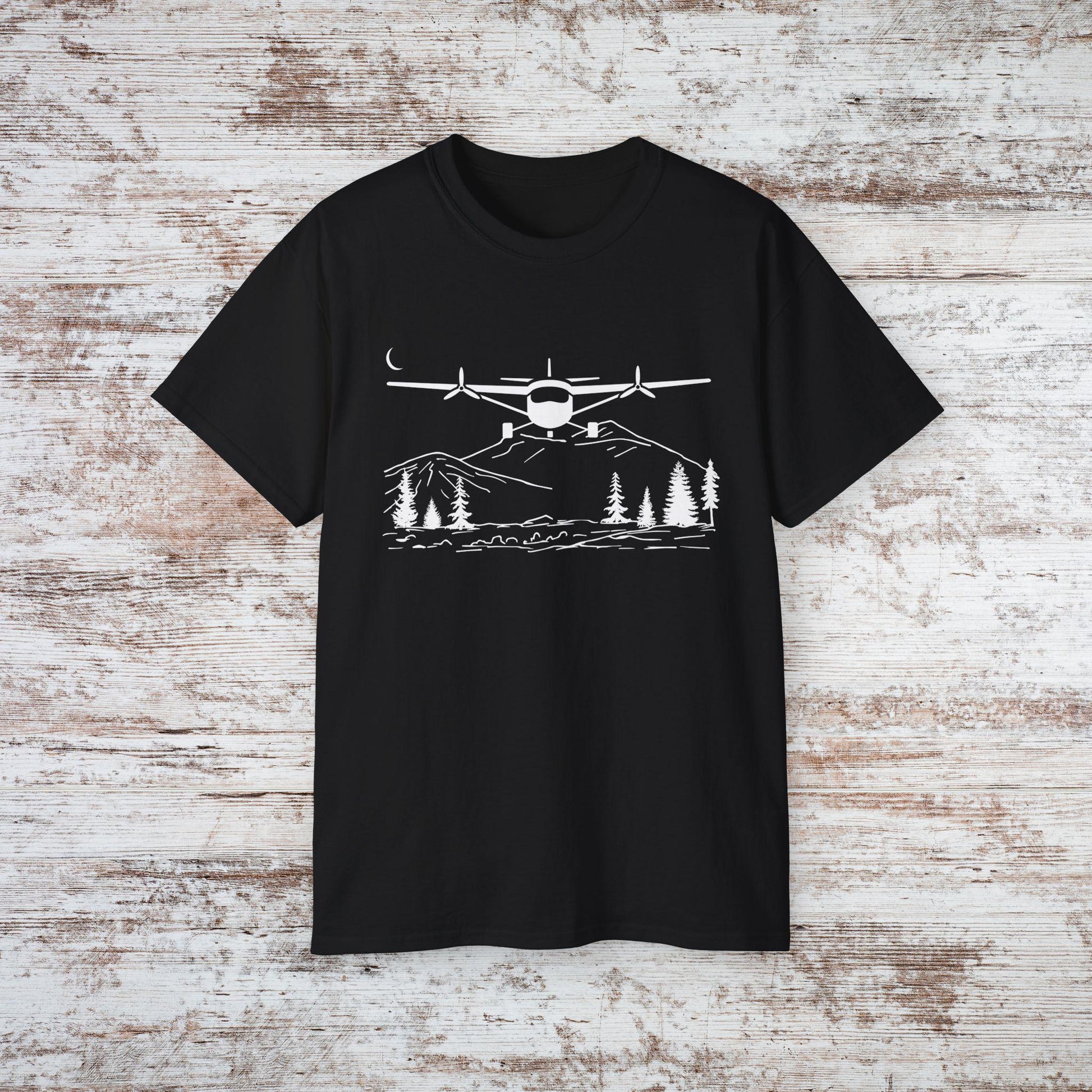 Bush Plane T-Shirt, Premium Aviation Graphic Tee, Nature Adventure Gift Black