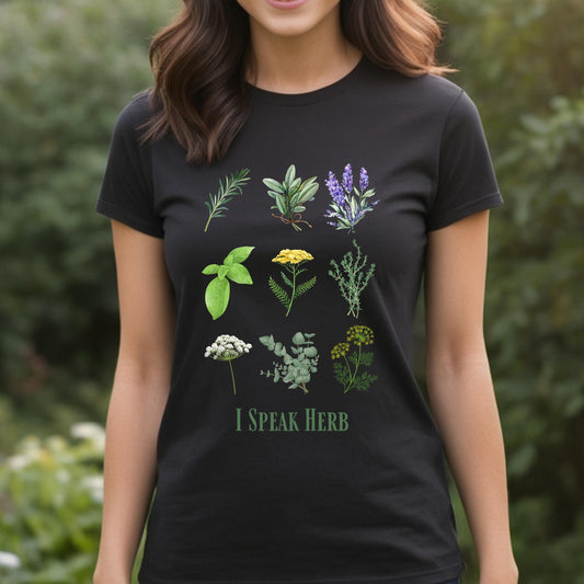 Herbal Plant Graphic Tee - Premium Cotton 'I Speak Herb' Shirt Black