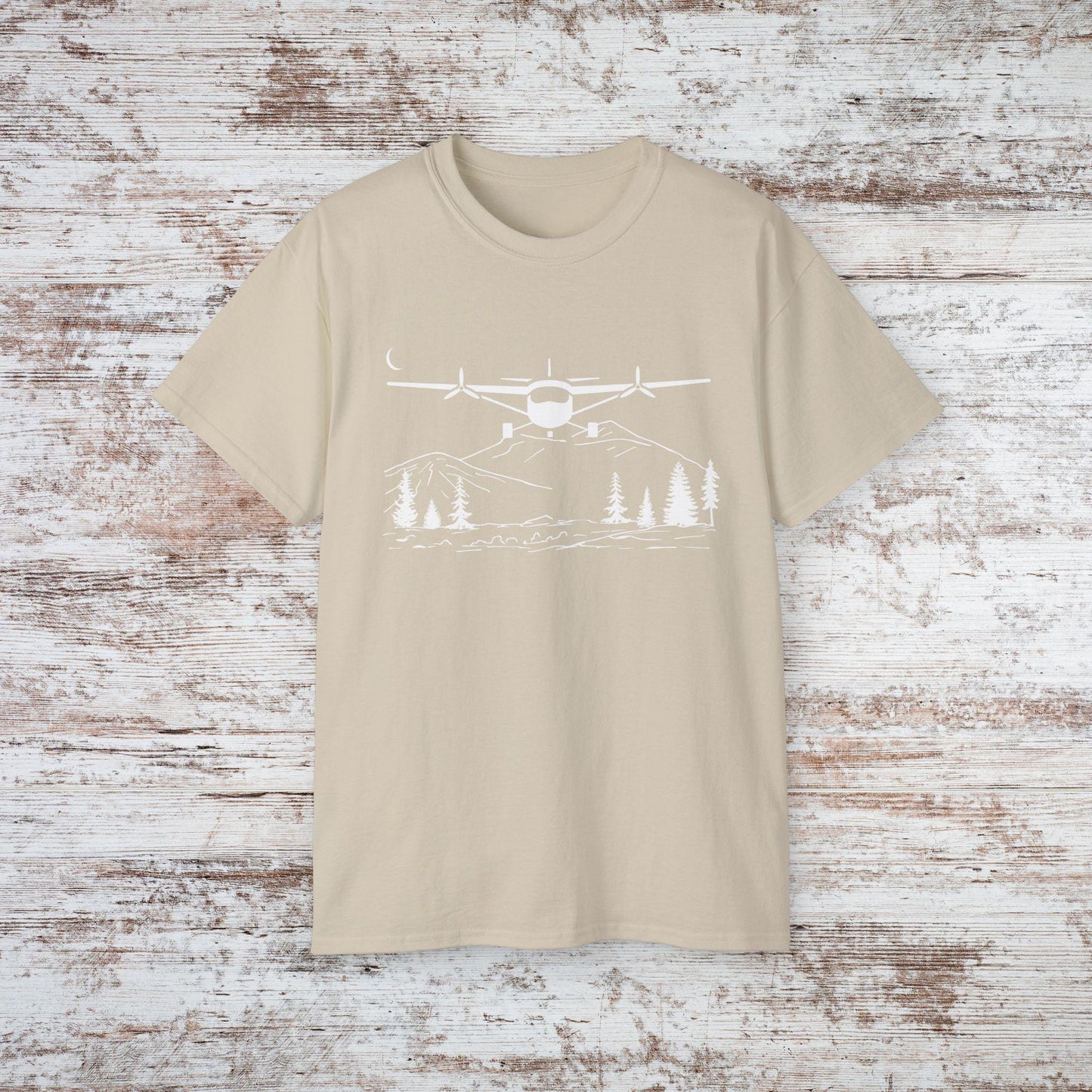 Bush Plane T-Shirt, Premium Aviation Graphic Tee, Nature Adventure Gift Sand